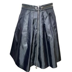 Twelve By Twelve Satin Pleated Mini Skirt Sz L Dark Gray Front Zip A line Pocket